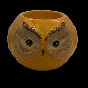 🆕GIFT CRAFT: Yellow Ceramic Owl Tea Light Holder